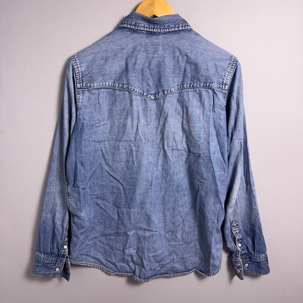 Levis Western Shirt Womens Size Large Denim Pearl Snap Blue Rodeo - Picture 9 of 10